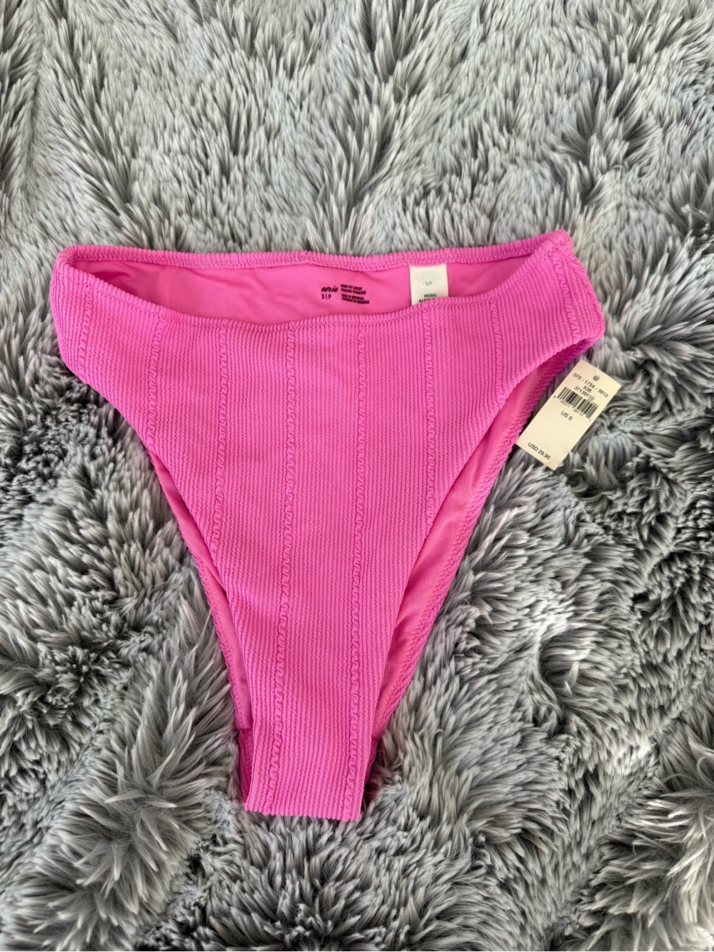 aerie Pink Ribbed High-Cut Bikini Bottoms